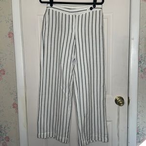 J Jill petite linen pants. Navy blue and cream pinstriped with wide leg.